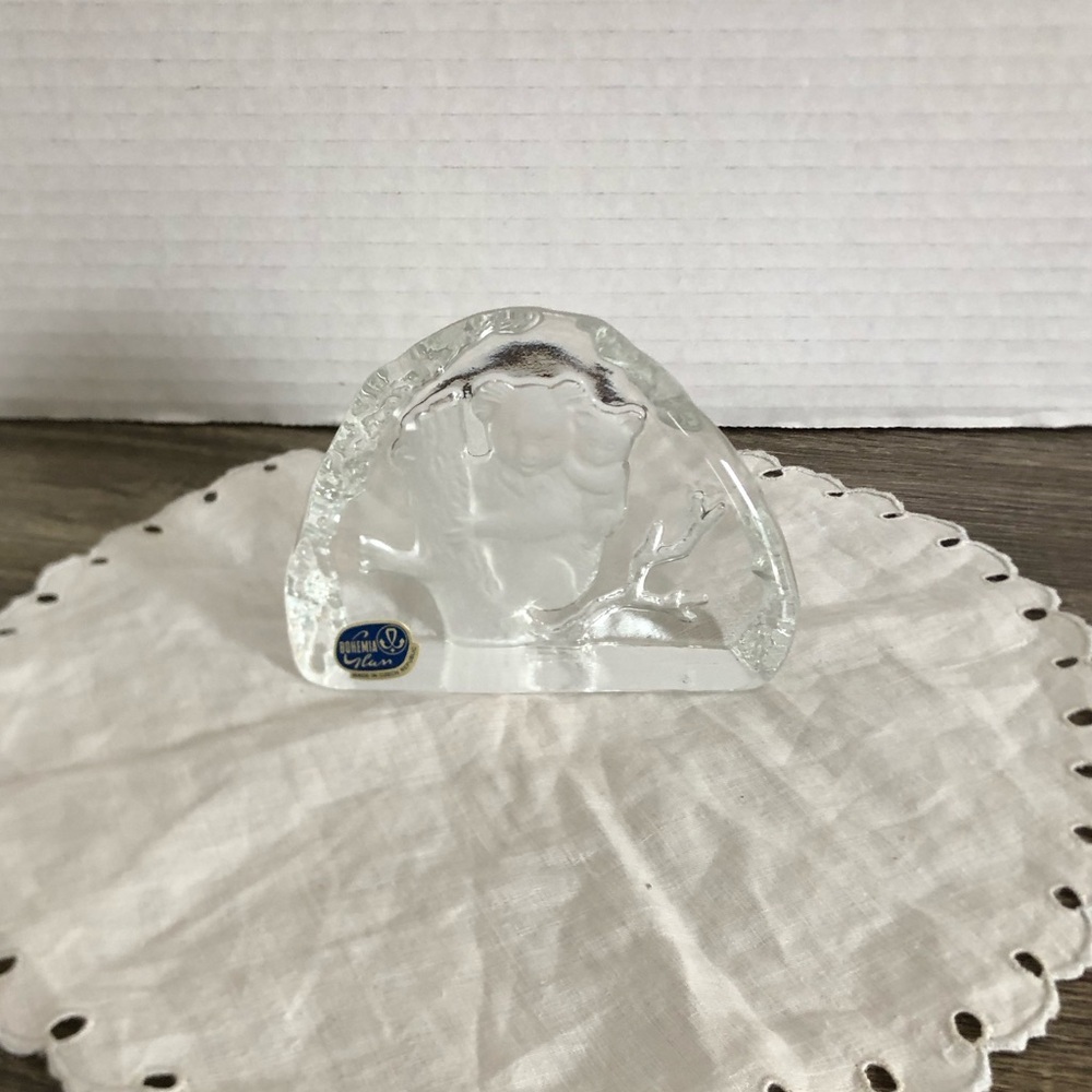 Vtg Bohemia Clear Glass Koala Paperweight